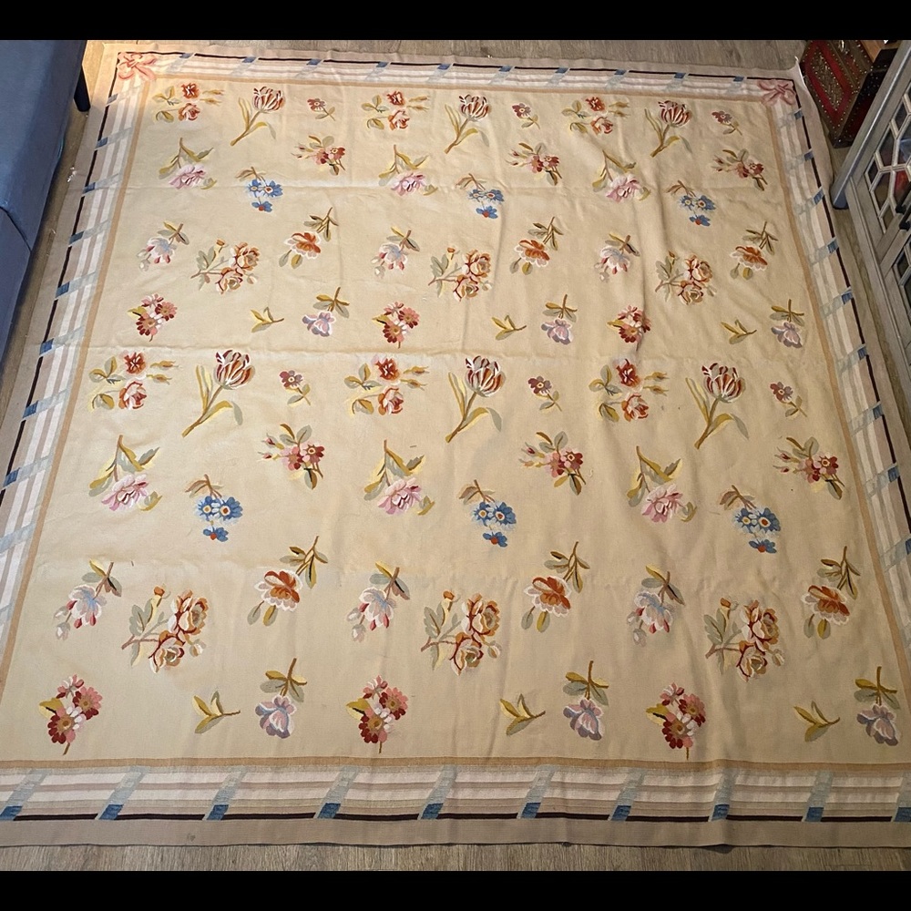 Aubusson 18th century style.Hand woven knotted wool 8x8.
